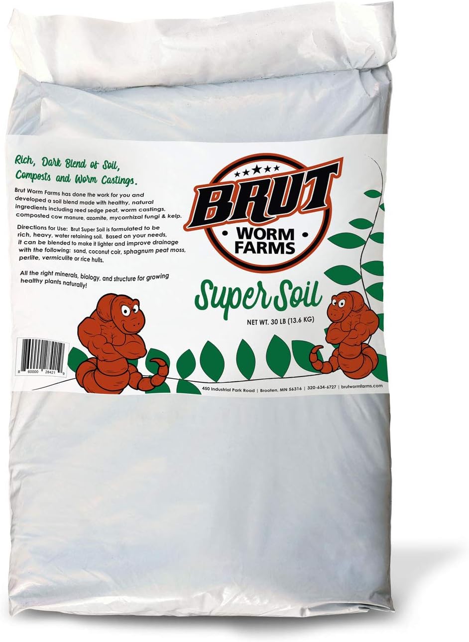 Brut Super Soil - 30lb - Rich, Dark Natural Blend of Soil, Organic Matter and Worm Castings. Use Indoors or Outdoors. Non-Toxic and Odor Free. : Patio, Lawn & Garden