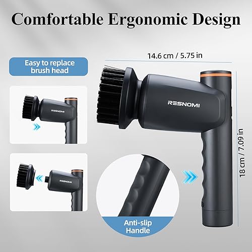 Miniatura 9 de Cepillo eléctrico giratorio, cepillo de limpieza inalámbrico con 6 cabezales reemplazables, 2 velocidades y 4 horas de funcionamiento, IPX7