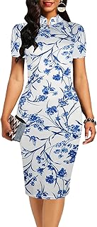 Women's Vintage Floral Flare Party Wedding Stretch Bodycon Dresses Casual Work Pencil Dress OX183