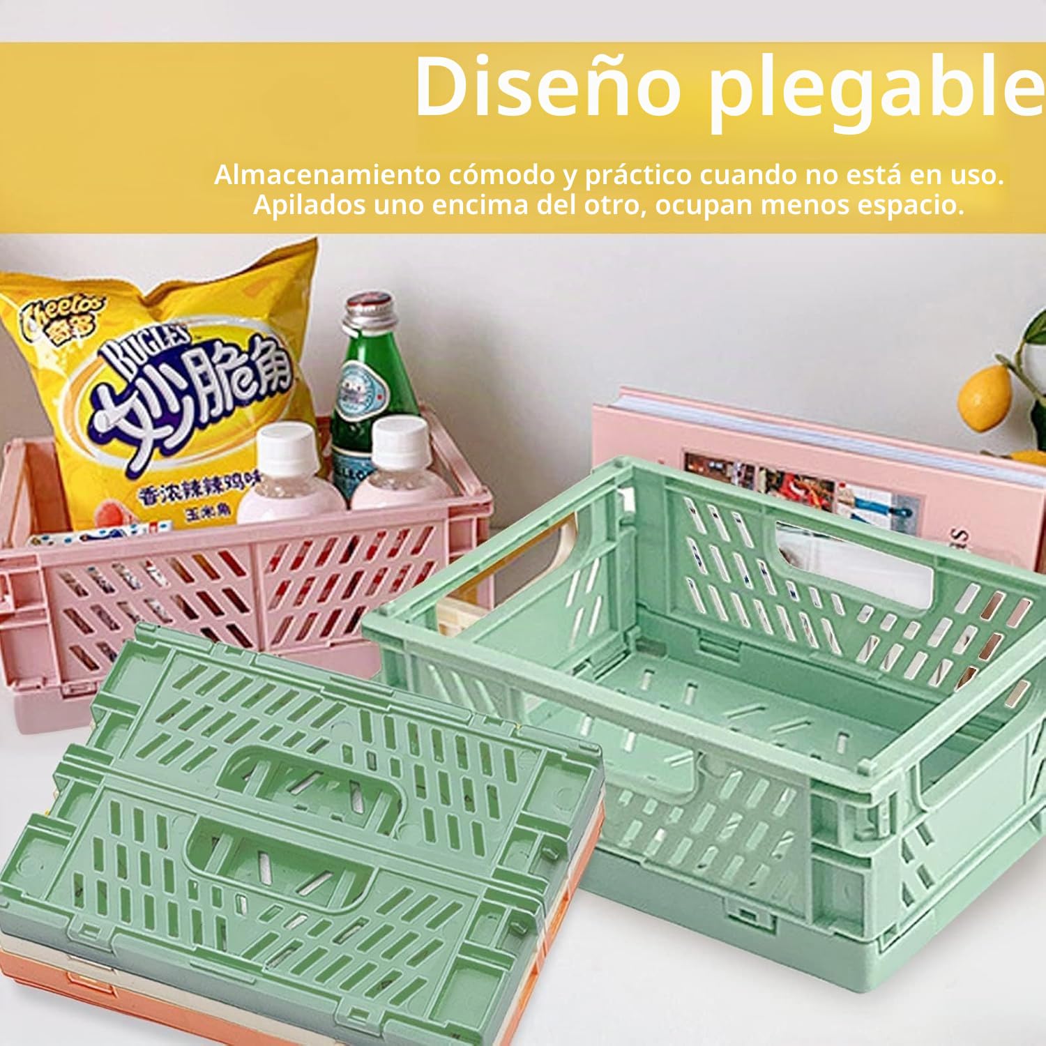 Cestas de Almacenaje Plegables Apilables con Asas Ocultas (3 Uds), Cajas Organizadoras de Plástico PP 15×9,8×5,8 cm para Cocina, Baño y Cajones Uryxery