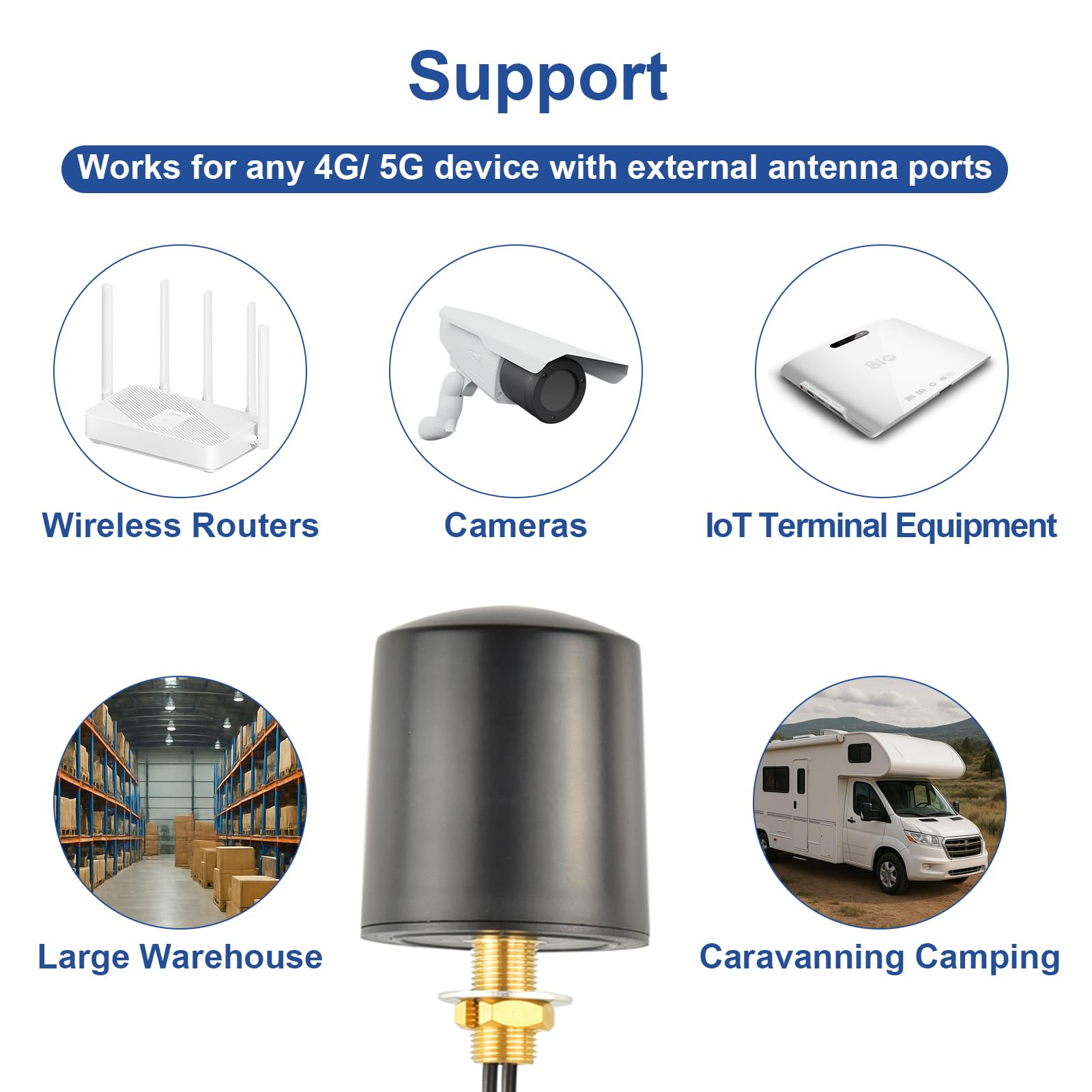 Antena exterior 4G 5G LTE de 600 – 6000 MHz MIMO 5G LTE antena externa omnidireccional 5 dBi con conector SMA dual de 5 m de baja pérdida BMR100 cable coaxial para enrutadores 4G/5G, WiFi, IoT