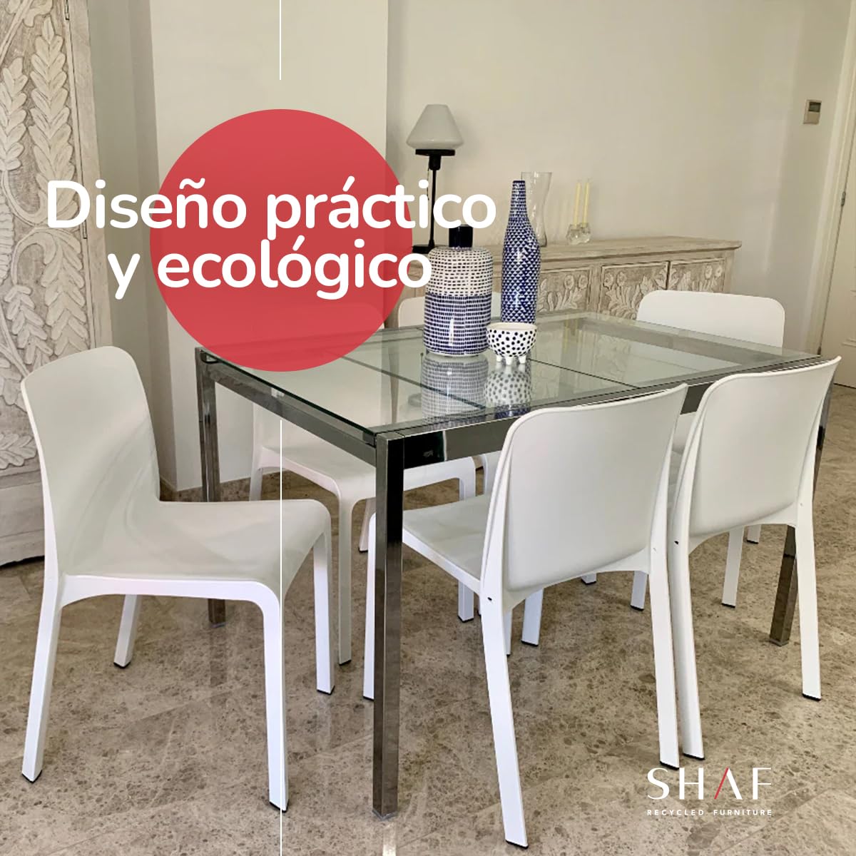 SP Berner - Pack de 6 Sillas Grana - Apilables, Ergonómicas y Resistentes - Uso Interior y Exterior - Fabricadas en España con Plástico Reciclado - Blanco