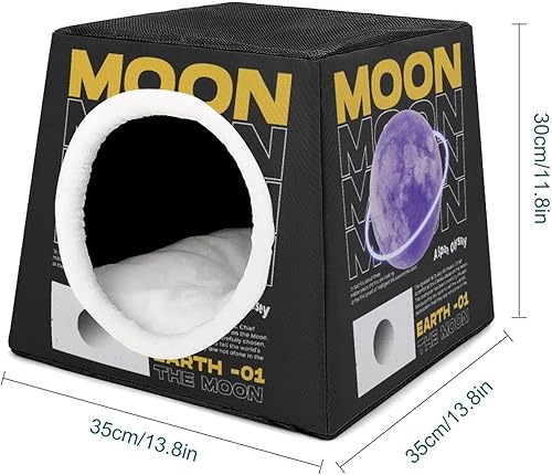 Miniatura 2 de Cama para gatos y gatos, sofá impreso para gatos, cubo, interior y exterior, refugio de gatitos, ilustración de luna retro