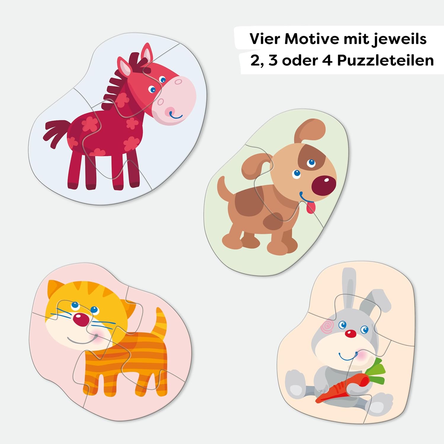 HABA 4 First Puzzles Animal Children - Puzzle Set from 2 Years with 4 Cute Animal Motifs - Promotes Fine Motor Skills and Perception - Large Cardboard Puzzle Pieces - 1306183001