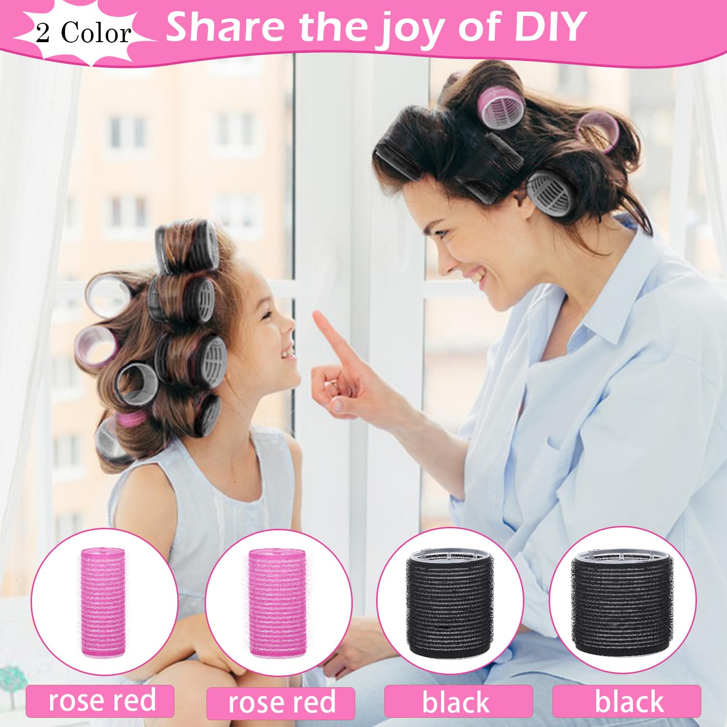 Juego de 50 rulos para el cabello, rodillos autoadherentes para cabello largo, mediano y corto, 4 tamaños de rollos de pelo (6 jumbo + 6 grandes + 6 medianos + 6 pequeños + 1 bolsa de almacenamiento