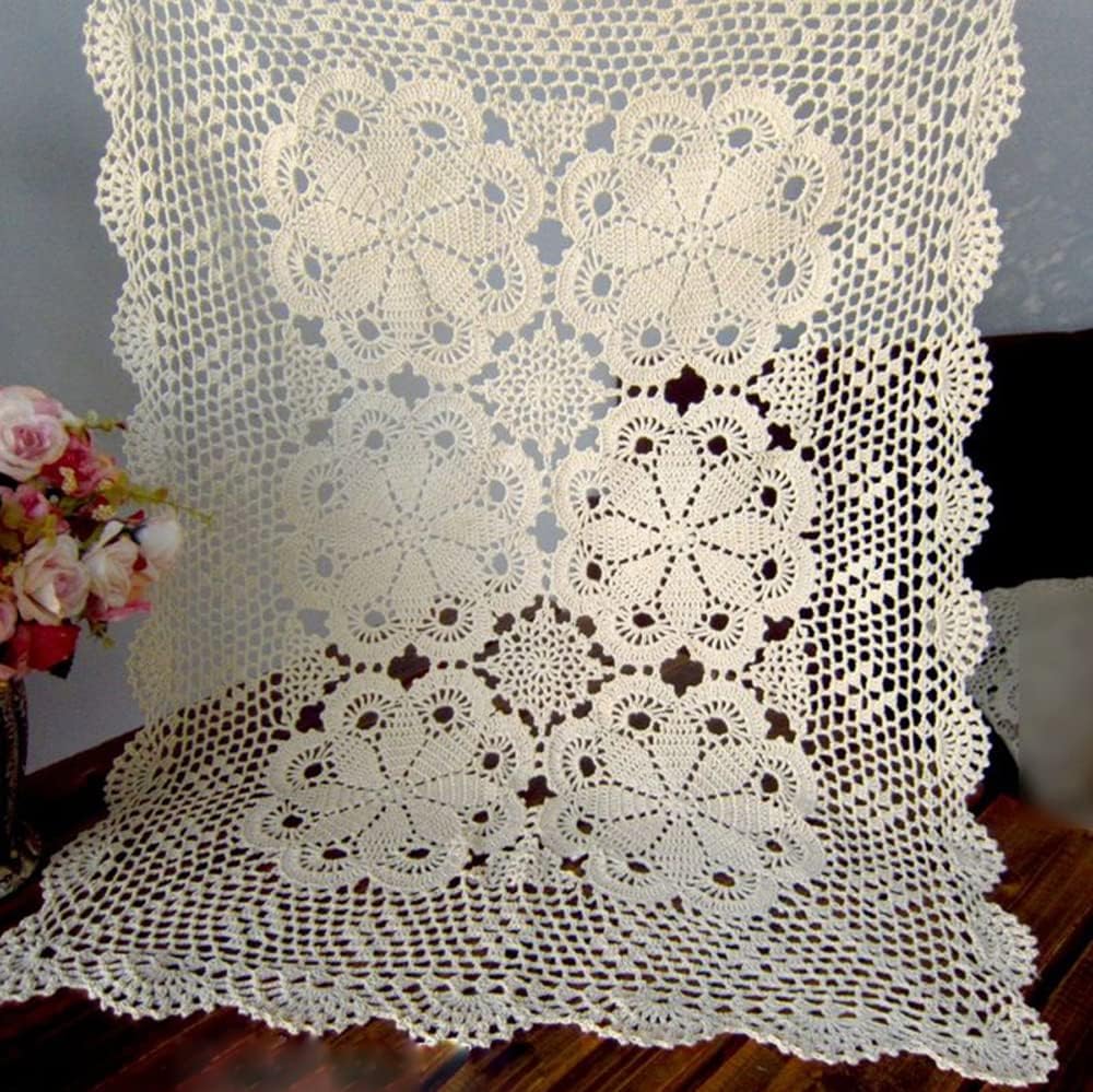 Laivigo Handmade Crochet Lace Table Cloth Doilies Doily,Rectangle,24 x 55 Inch,Beige