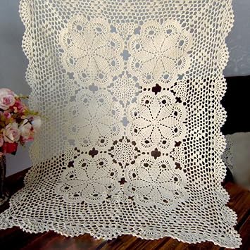 Laivigo Handmade Crochet Lace Table Cloth Doilies Doily,Rectangle,24 x 47 Inch,Beige