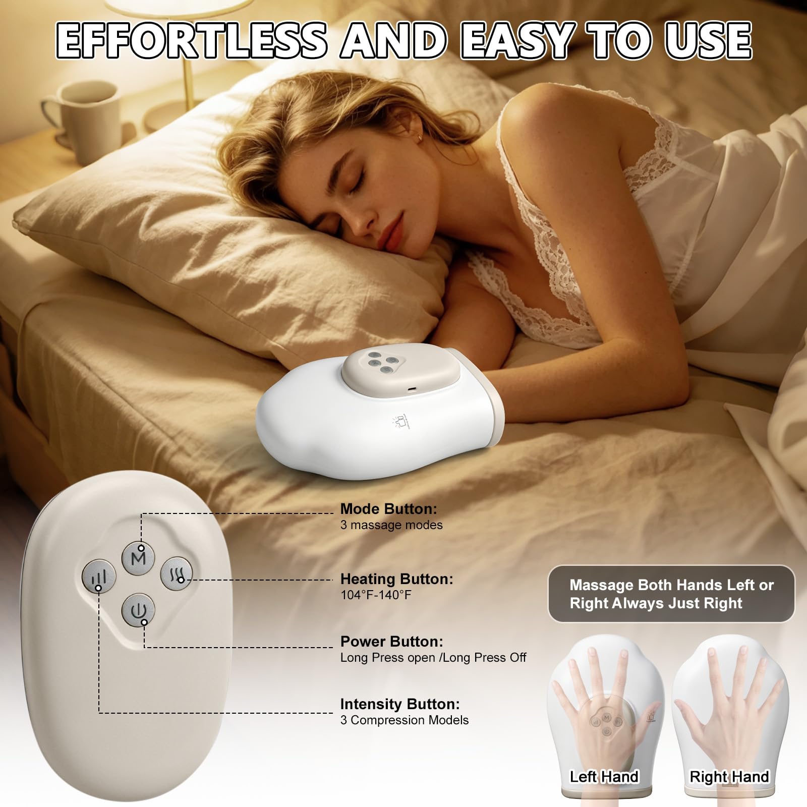 Masseur Électrique pour les Mains, Chauffage et Fonction de Pression Airbag, 3 Modes, 3 Intensités, Gants thérapeutiques, Masseur de Mains pour l’arthrite et le soulagement du canal carpien