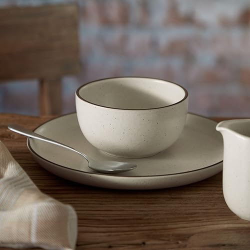 Miniatura 4 de Casafina Plato de postre para ensalada de cerámica de 9 pulgadas, colección Monterosa, crema-cacao  Vajilla apta para microondas y lavavajillas