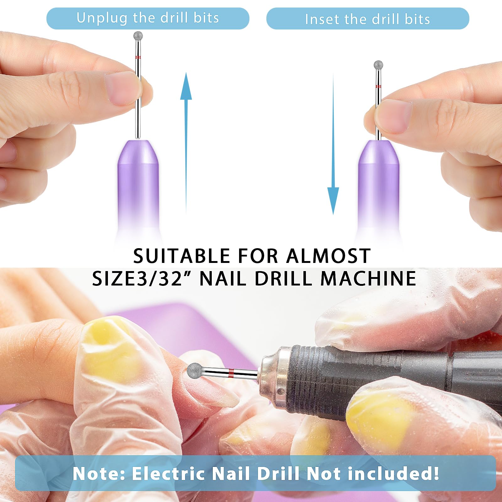 Brocas de uñas para limpiar cutículas, 1 pieza de rebabas de cabeza de bola de diamante, brocas profesionales de manicura de piel muerta, herramientas de manicura de eliminación de seguridad 5