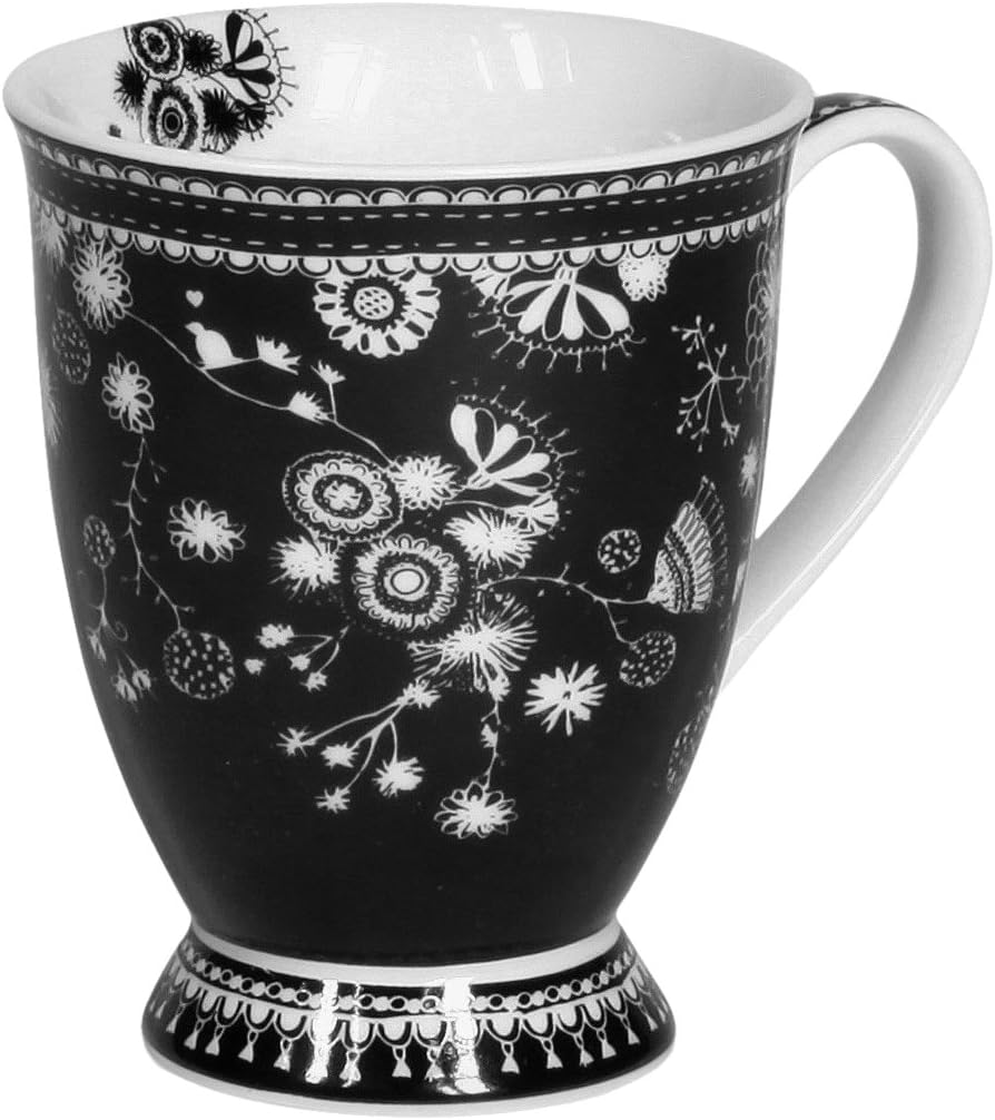 Miss Blackbirdy Mug Large Flower -9.5 OZ,Black