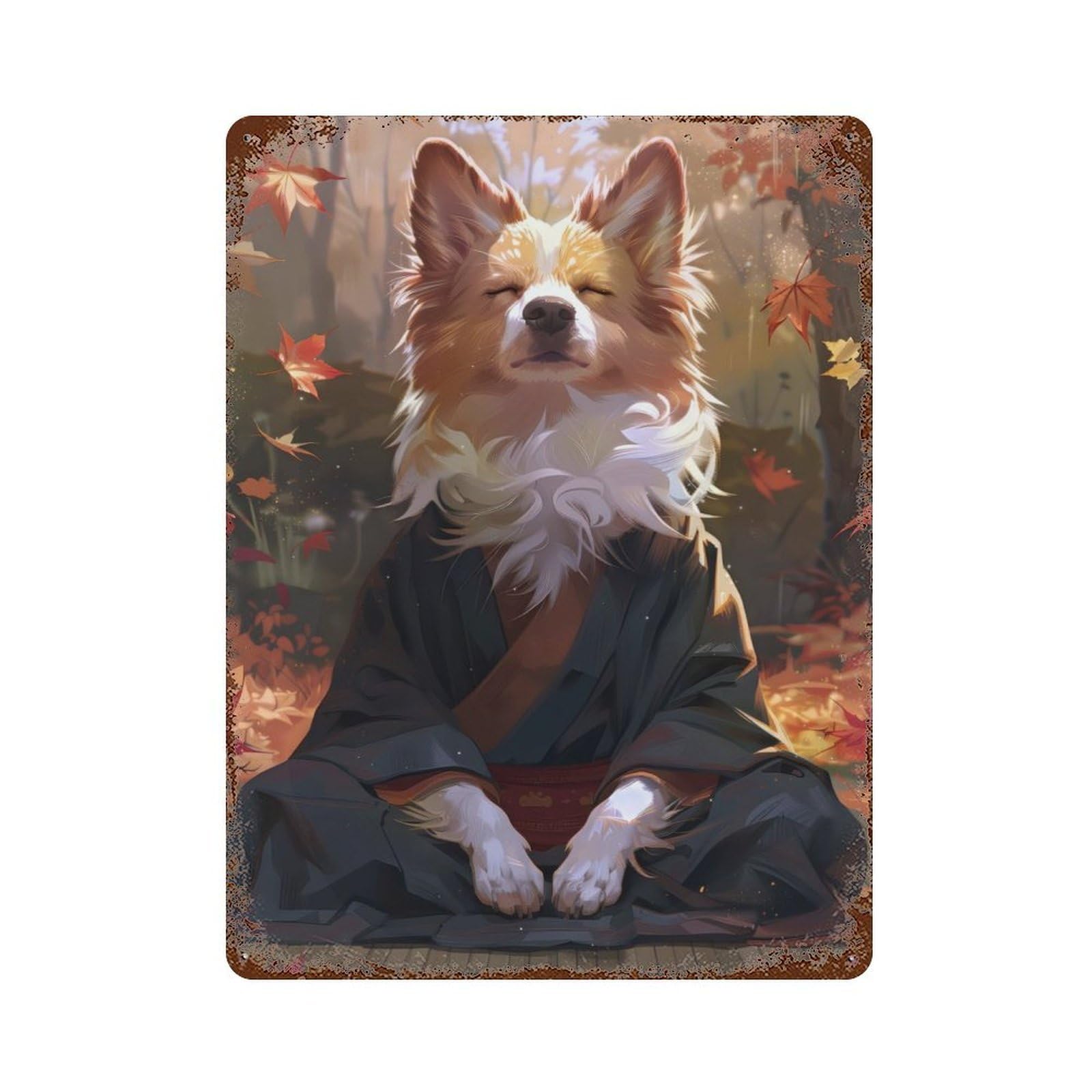 Zen Meditating Corgi Dog Vintage Wall Sign 15.7"x11.8", Rust Effect Metal Decor for Patio, Garden Room And Bar Decor