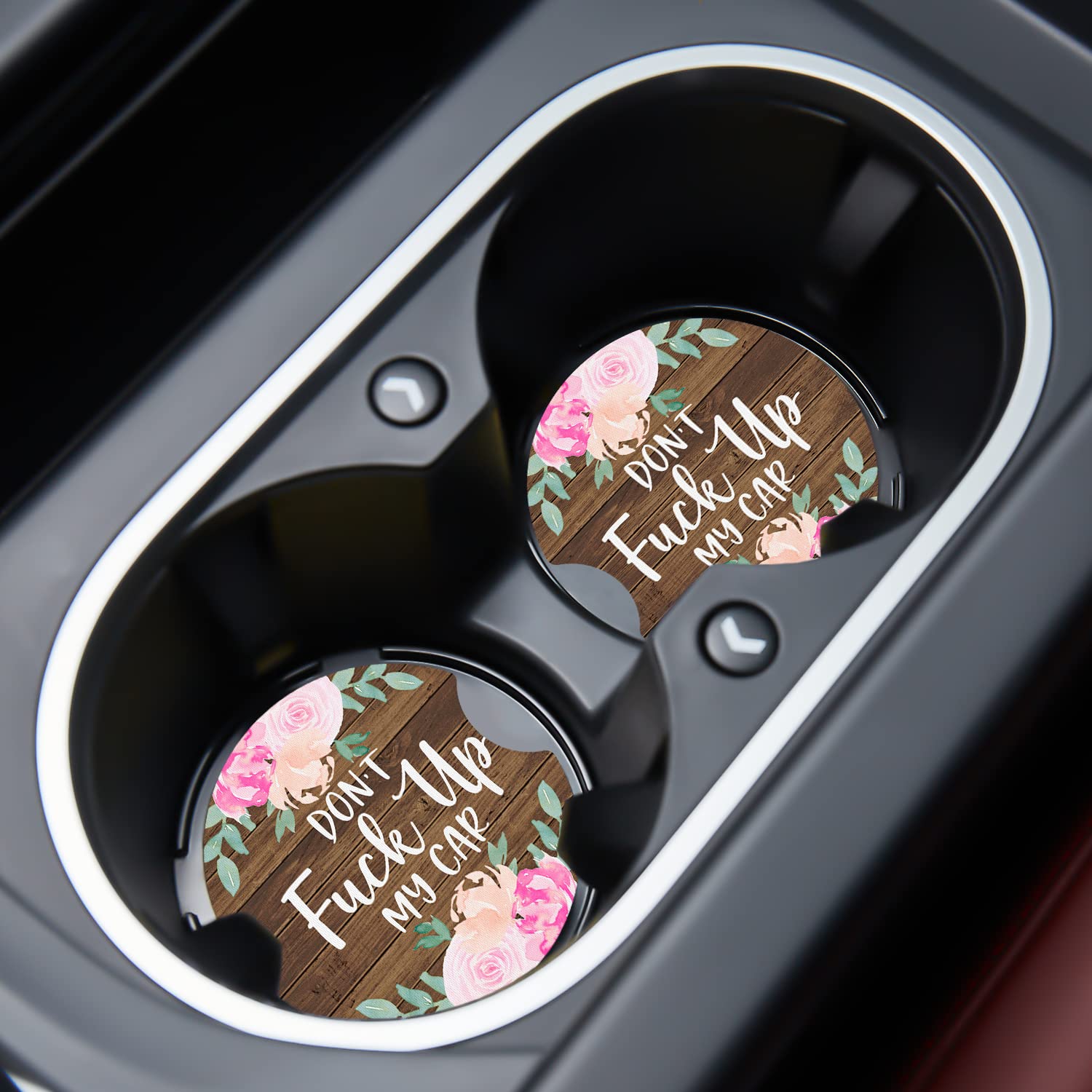 Jupswan Car Cupholder Coaster Absorbent 2 Pack Rubber New Automotive Cup Holder Decal Decor Accessories Mogui-Futi (Flowers)