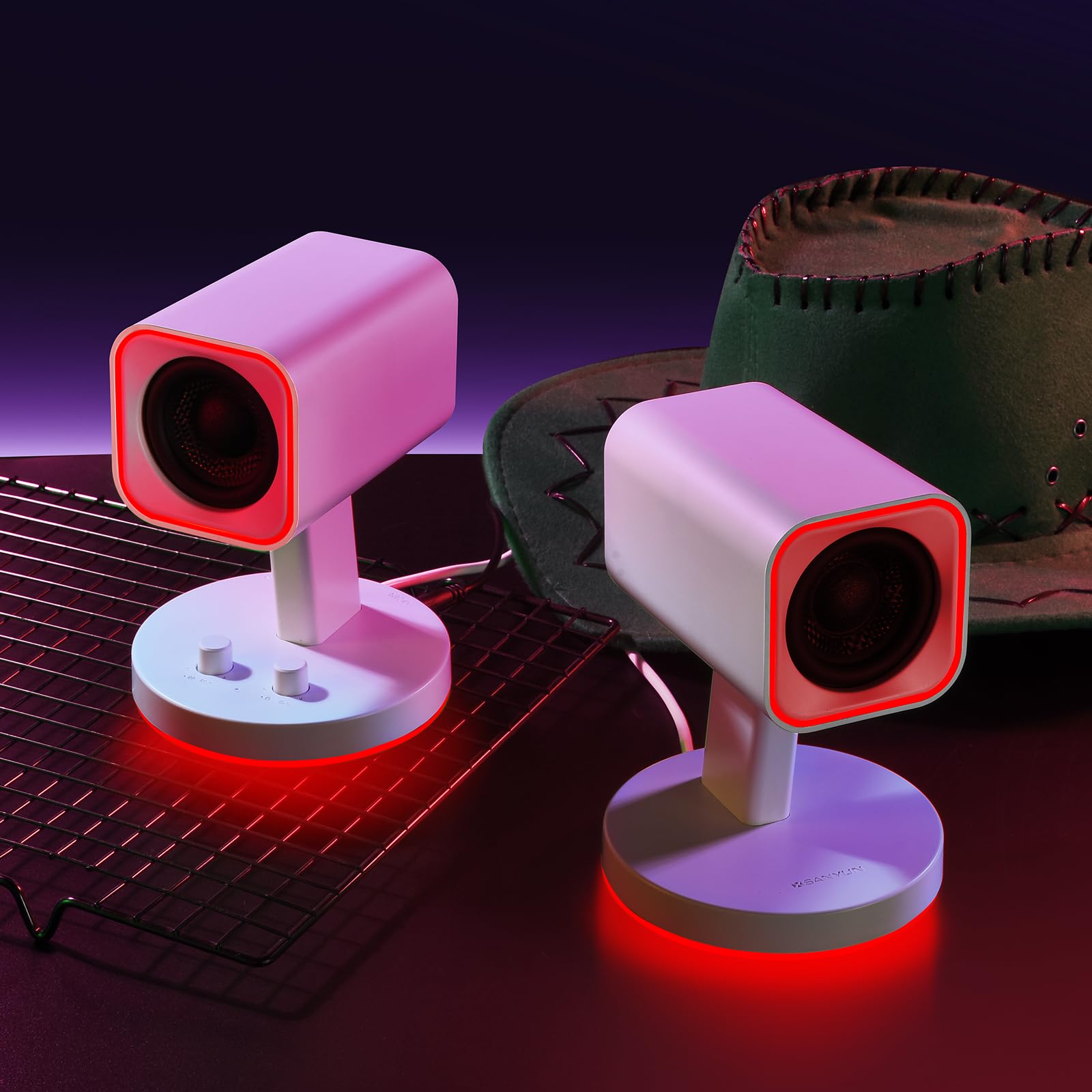Sanyun SW202 Casse PC 2.0 24 W, Stereo Chiaro DSP, 3 Modalità | Gaming/Film/Musica, DAC 16 bit, USB/Bluetooth 5.2/AUX, Altoparlanti Full-Range 5,7 cm, RGB, Design Compatto (Coppia, Bianco)