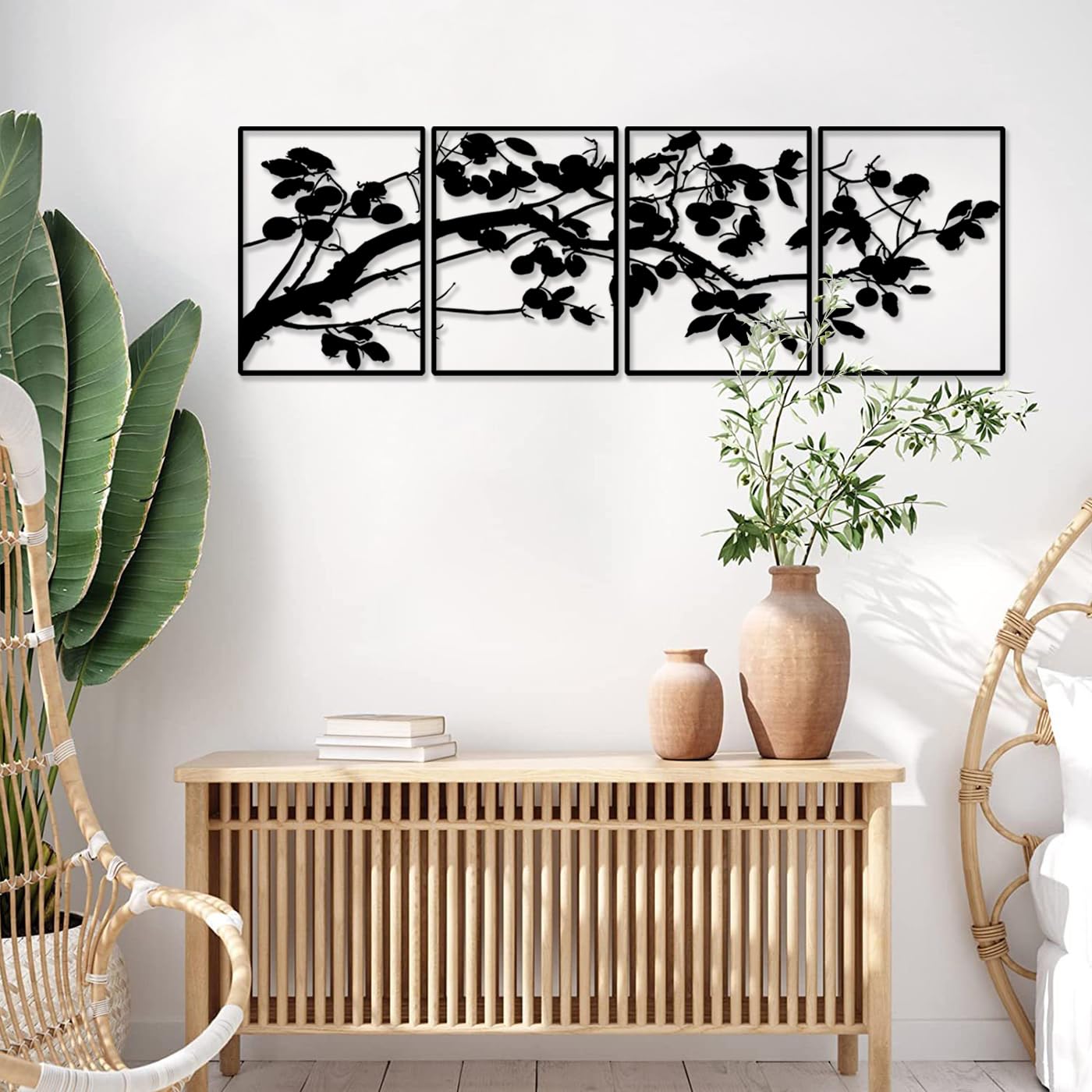 Pduoduo Decorazione Artistica Da Parete Con Ramo Di Albero Nero, Moderna Scultura in Metallo, Confezione Da 4