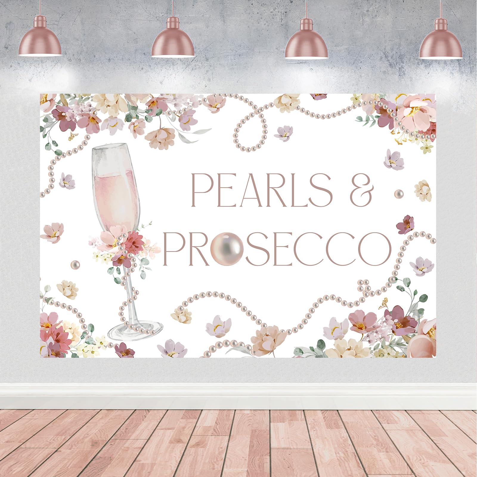 kreat4joy Pearls Bridal Shower Decorations Backdrop, Floral Champagne Bachelorette Party Decorations Backdrop Banner for Girl Bachelorette Wedding