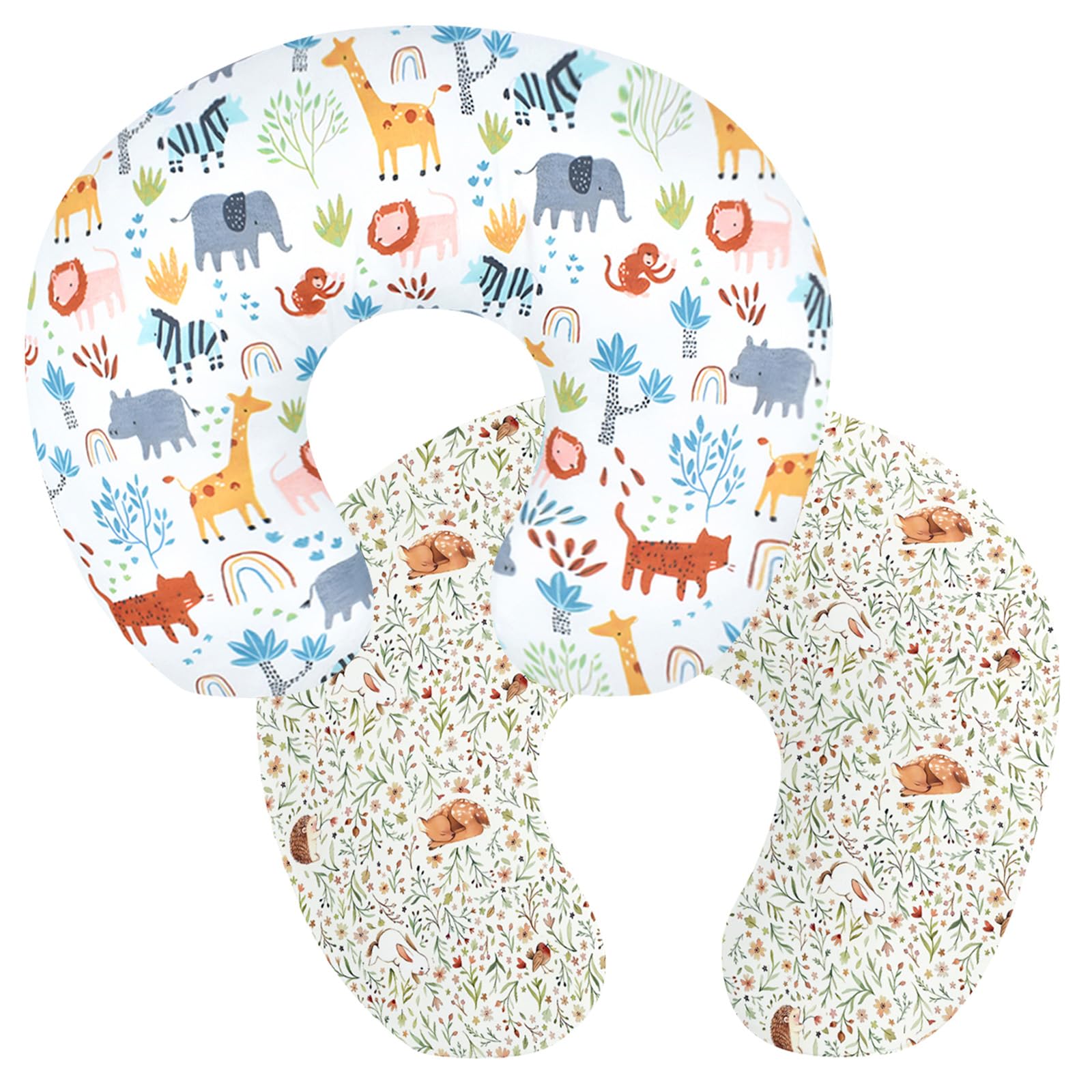 Winmany 2 Pack Feeding Pillow Cover Removable Baby Nursing Pillow Cover Breastfeeding Pillow Cover Slipcover for Boys Girls Comfortable & Breathable & Washable 22.5 x 18" (Animal+Forests)