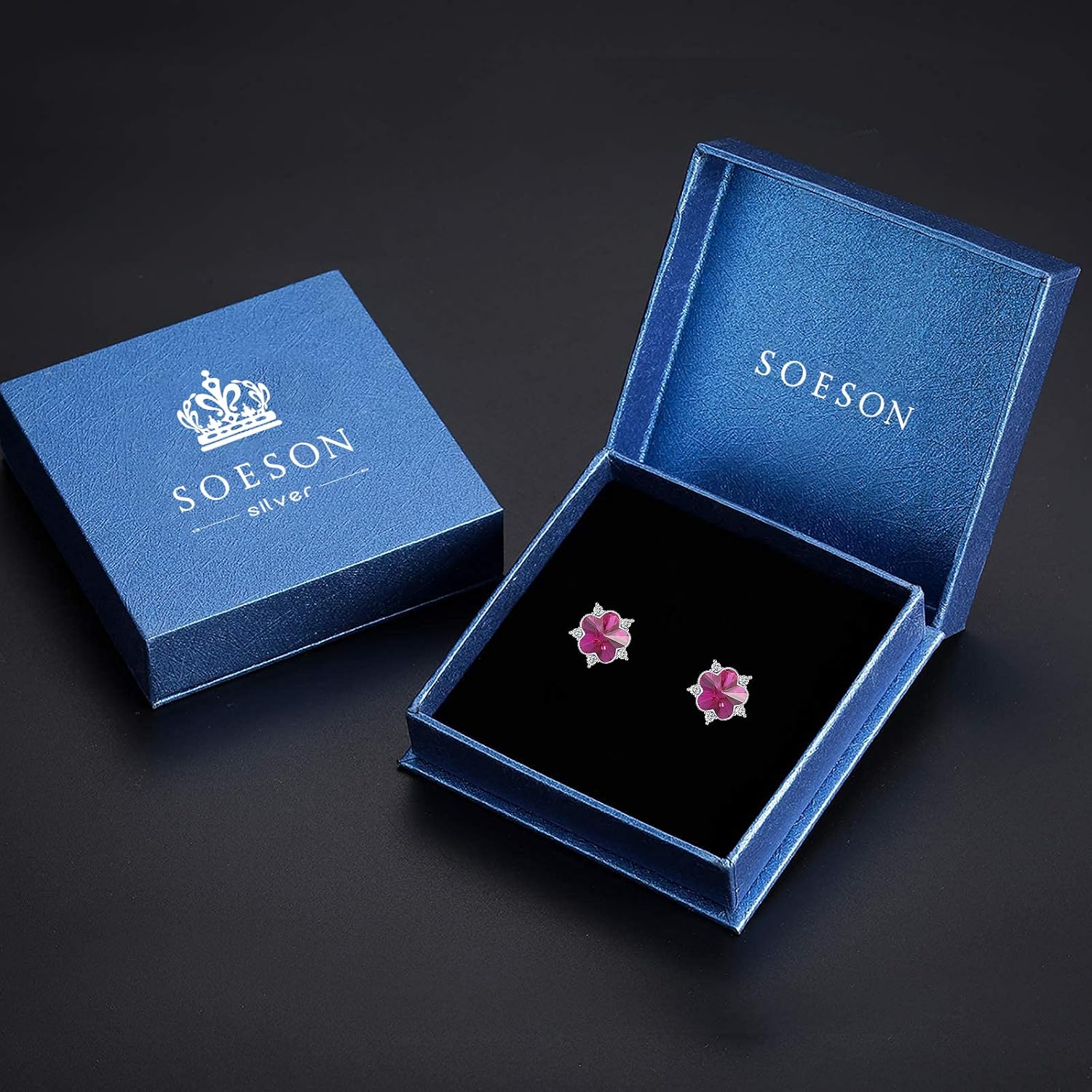 Crystal Flower Earrings Sterling Silver Flower Stud Earrings Small Crystals Birthstone Studs Hypoallergenic Cute Flower Earrings Jewelry