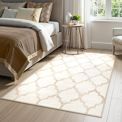 Miniatura 2 de Lahome - Alfombra marroquí, lavable, de 3 x 5 pies, estética, antideslizante, de pelo bajo, decorativa, de color marfil y envejecida, para hogar y