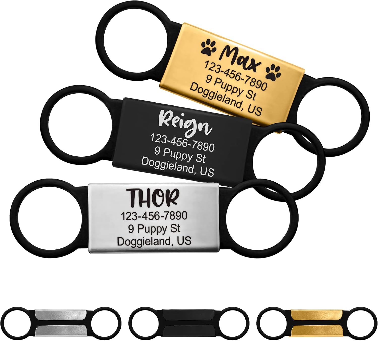 Custom Slide On Pet Tag ID, Fancy Silent Dogs & Cats Personalized No Jingle Engraved Identification Name & Phone Elegant Charm for…