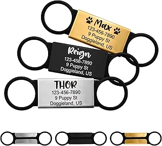 Custom Slide On Pet Tag ID, Fancy Silent Dogs & Cats Personalized No Jingle Engraved Identification Name & Phone Elegant Charm for Collar & Harnesses, No Noise for Puppies, Kitties, Horses & Animals