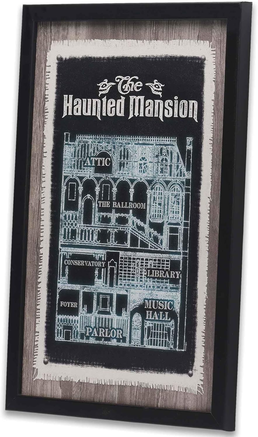 Disney Haunted Mansion Blueprint Framed Wood Wall Decor - Haunted Mansion Picture for Halloween Decor