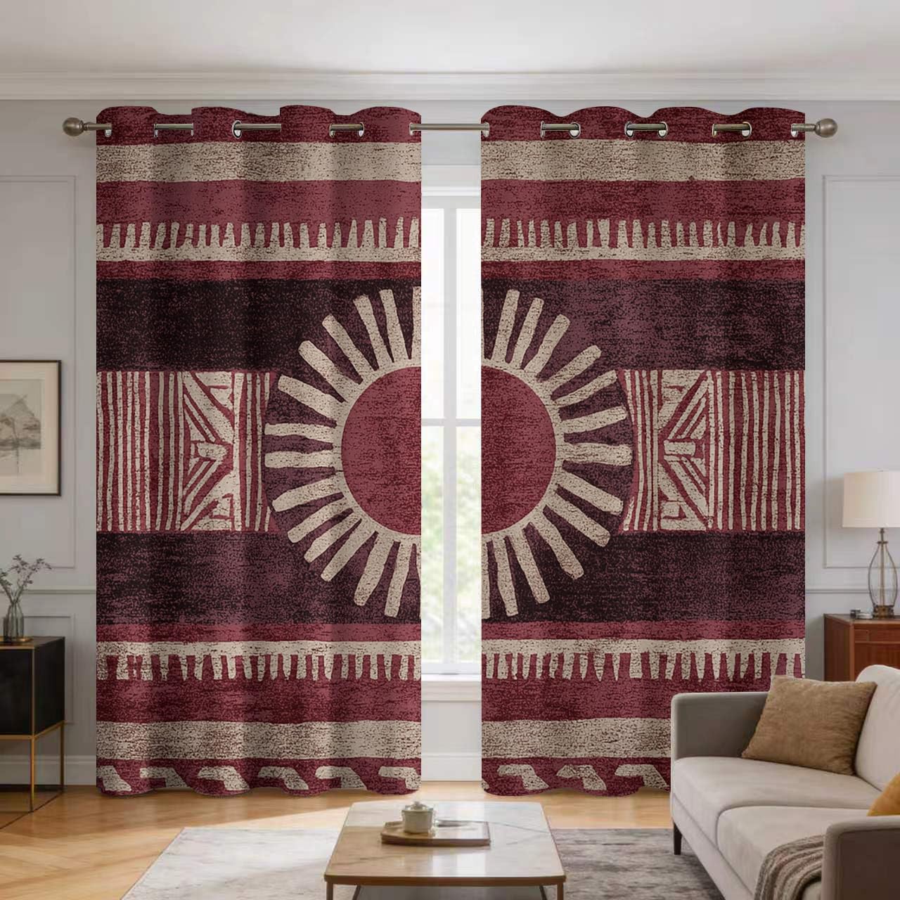 Rideau motif ethnique amérindien pour décorer un salon ou une chambre