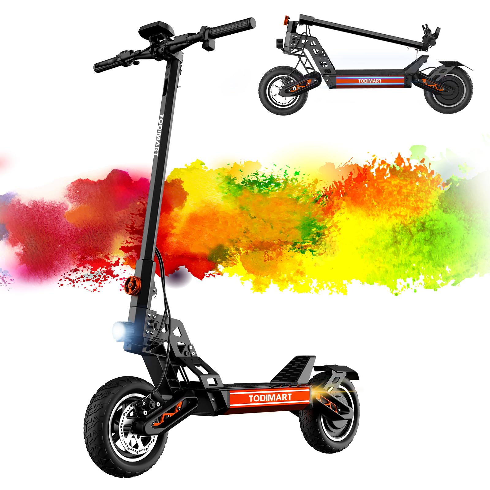 TODIMART Patinete Electrico Adultos S7/S9/S13,1000W/1600W Potentes Motores, Neumáticos Todo Terreno de 10", Baterías de 48V 13Ah/48V 20.8Ah, Autonomía de hasta 55-90km, Carga máxima 130KG