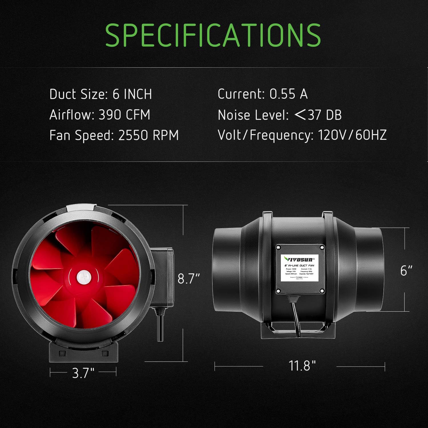 VIVOSUN 6 Inch 390 CFM Inline Duct Fan - Stainless Steel Air Ducting Clamps : Industrial & Scientific