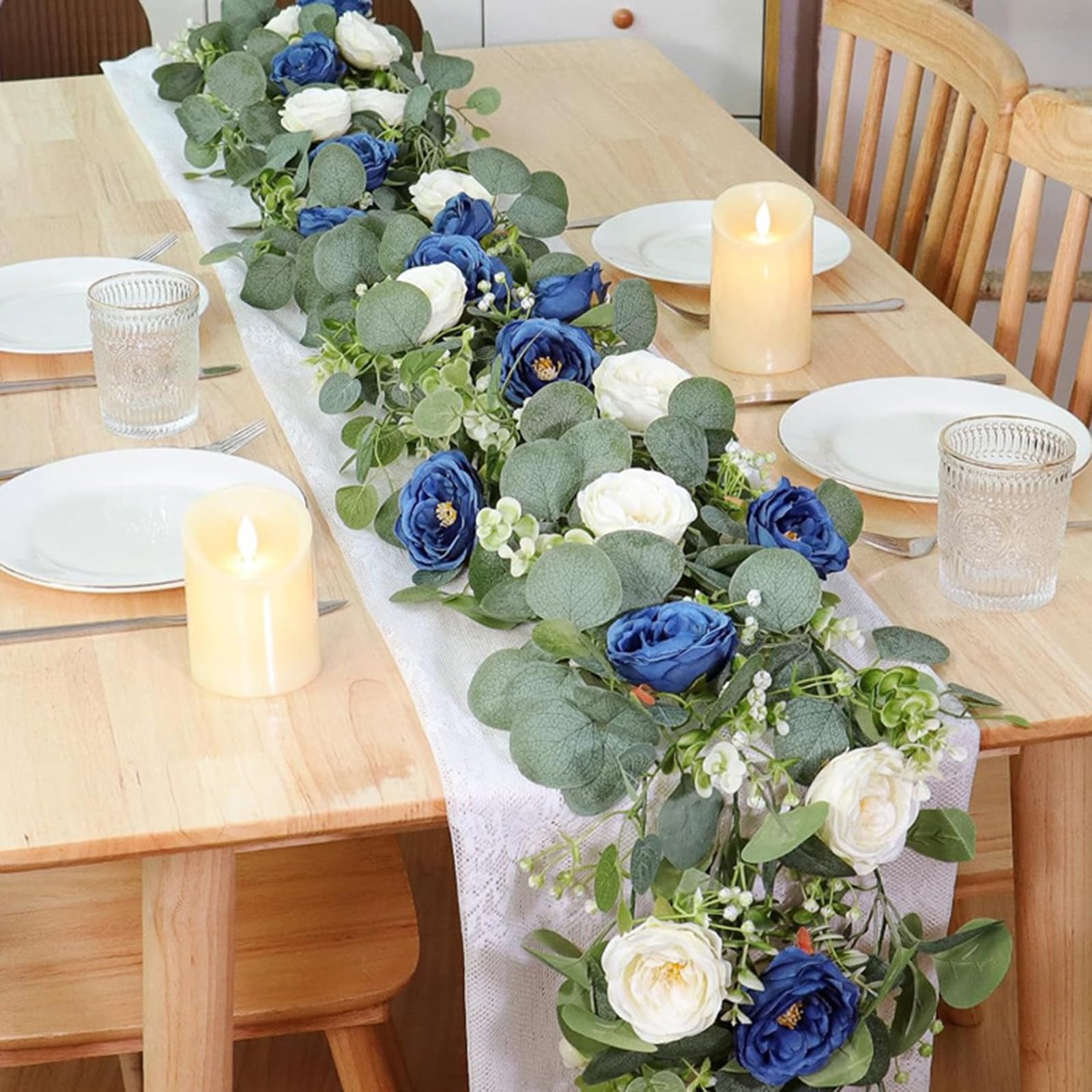 4 Sztuki Sztuczne Dekoracje Kwiatowe na Stół Fałszywe Rośliny Wisząca for Wedding Tables, Party, Home Decor Blue,One Size