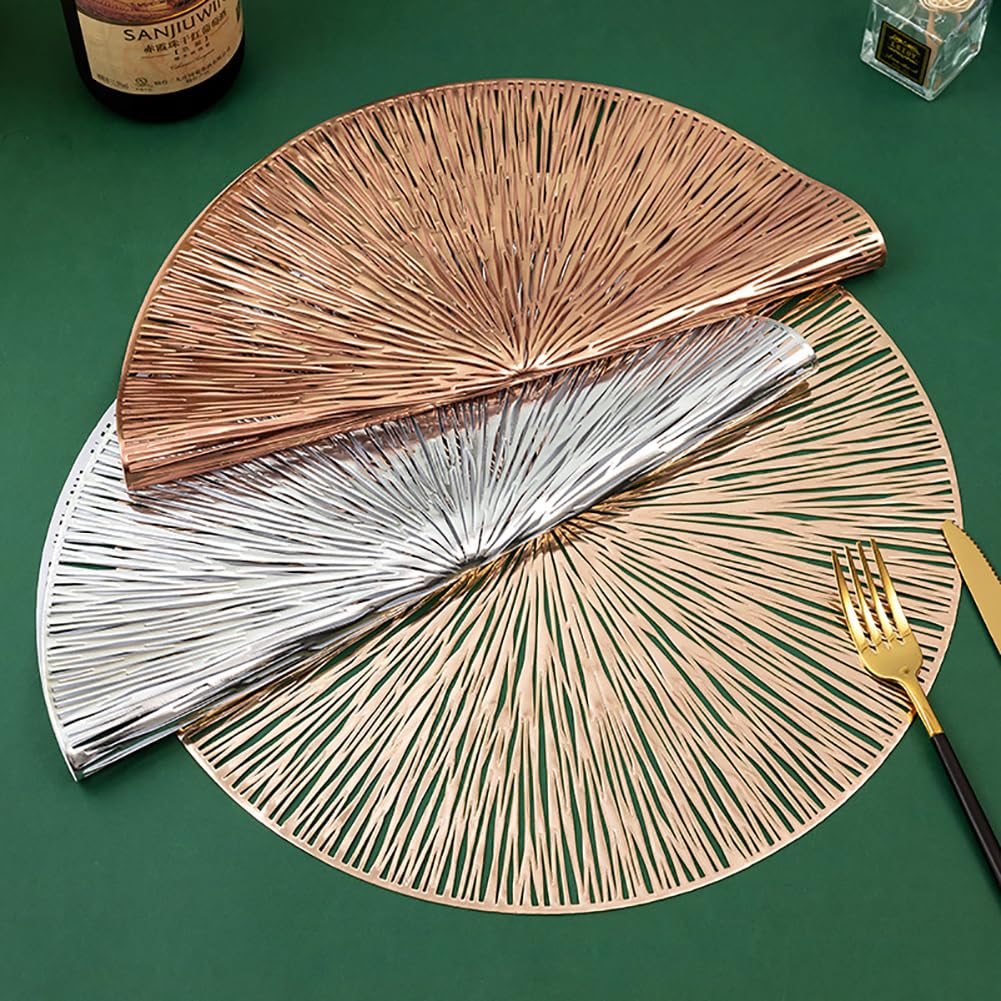 Creative Line Art Round Placemat - 38 Cm / 14,9 Pouces PVC Mat De Table Imperméable, Tapis À Manger Contemporain pour Cuisine, Restaurants,Or Rose,12pcs