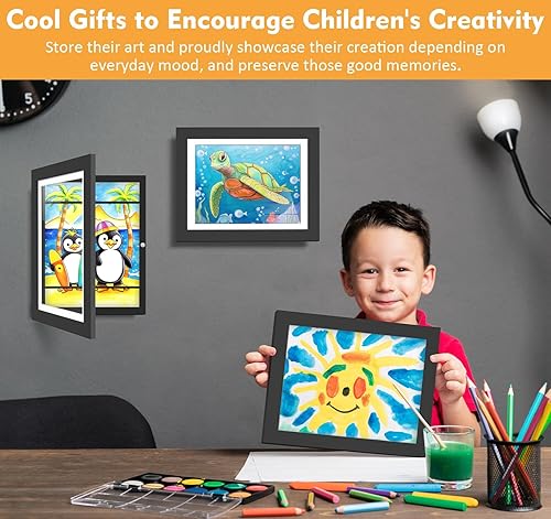 Miniatura 7 de Paquete de 2 marcos de arte para niños, exhibición de 8.5 x 11 o 5 x 7 con paspartú, 9 x 12 pulgadas sin paspartú, marcos de arte para niños, con
