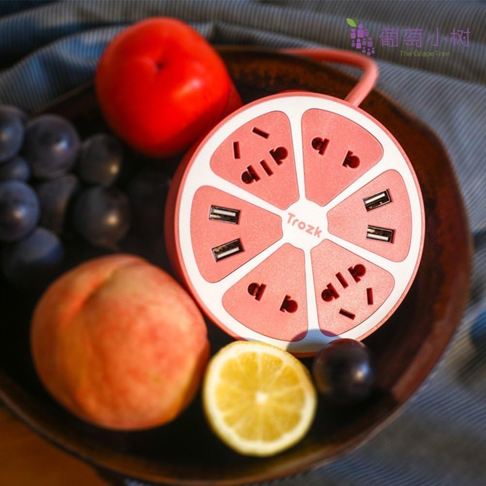 Smart Power Strip 4 Rugular Outlets Plus 4-USB Outputs with Surge Protector,Creative Lemon Shape Power Socket,Smart Charging Station (Pink)