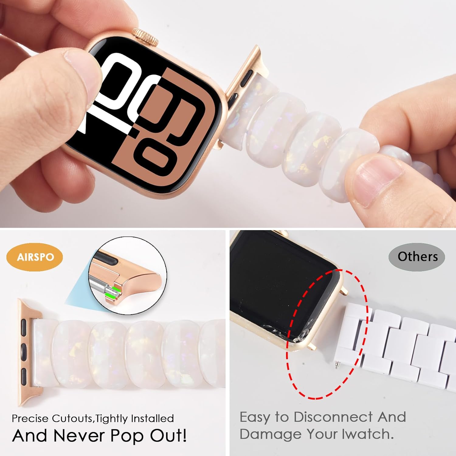 AIRSPO Resin Band Compatible with Apple Watch 38/40/41/42/44/45/46/49mm Women Fashion Handmade Dressy Watch Bands Replacement Series 11-1/SE (Crescent Moon) - Image 5