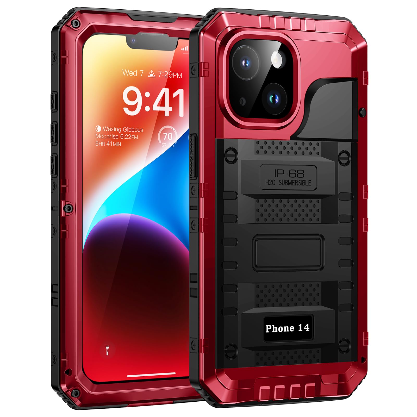 Funda Impermeable iPhone 14 Lanhiem Carcasa Metal Roja 360 7