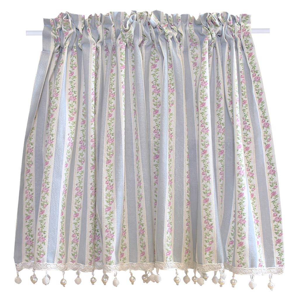 Cortinas cortas de algodón rUrEu con estampado floral azul para ventanas de cocina de 140x60 cm
