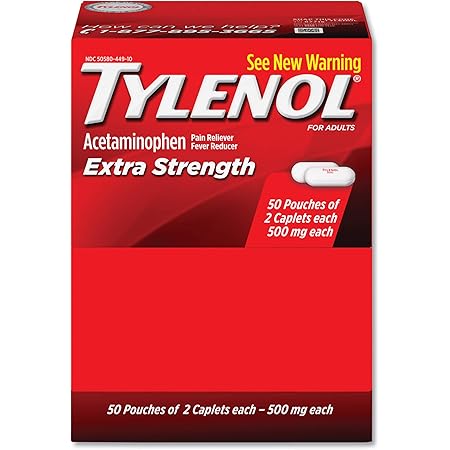 Tylenol Extra Strength Caplet Refills, 2 Caplets Per Packet, 50-Pack Box