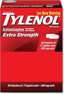 Tylenol Extra Strength Caplet Refills, 2 Caplets Per Packet, 50-Pack Box