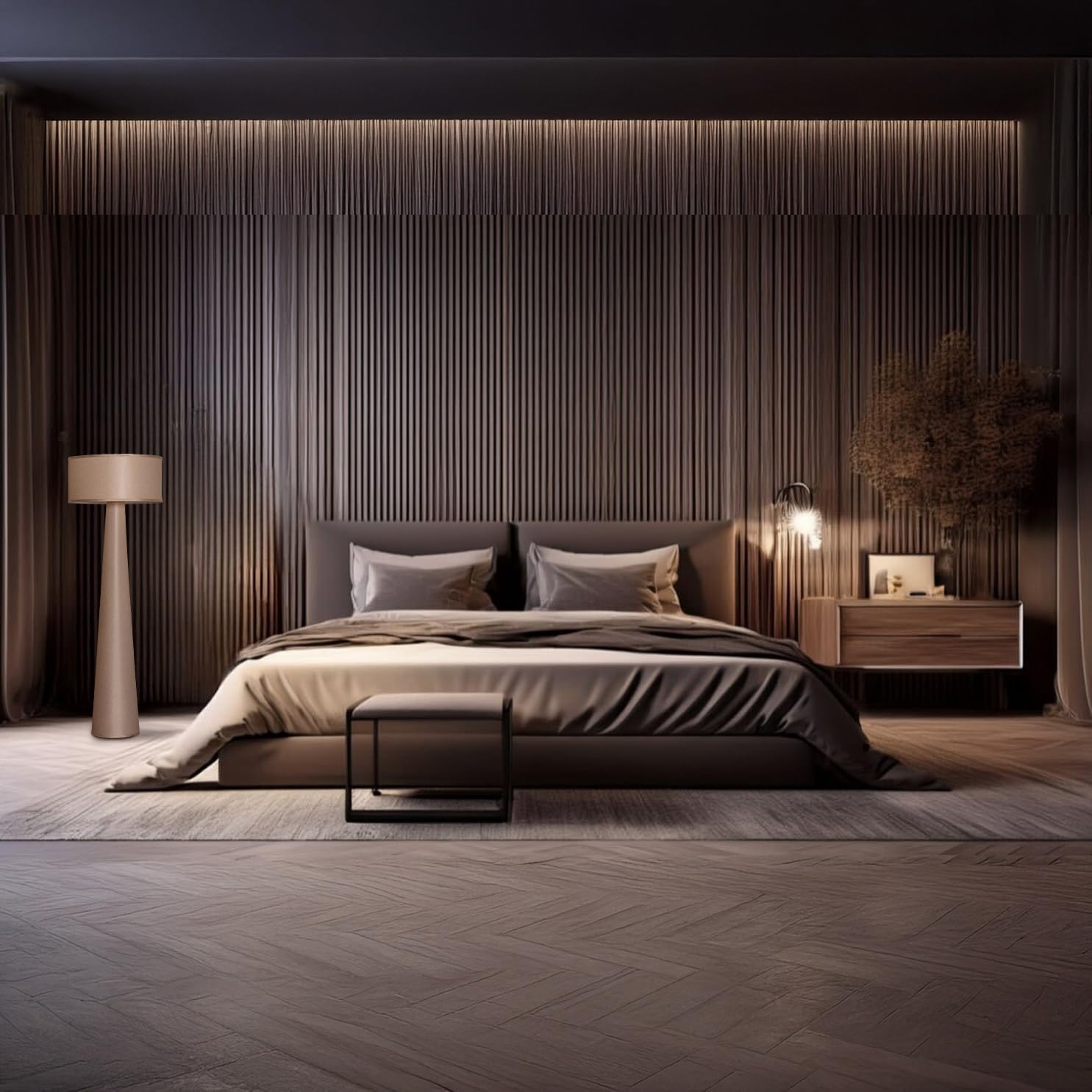 Size 59 Floor Lamp - Branch and Wick – 59” Tall Standing Linen Lamp with Fabric Shade, LED Bulb Included – Elegant Corner Lamp for Living Room, Bedroom, Office - Taupe