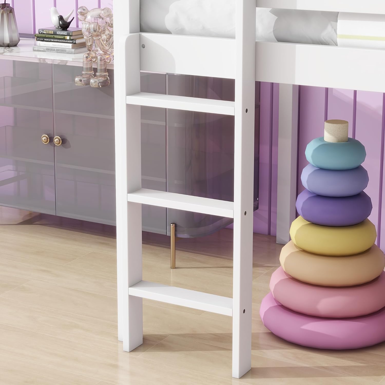 Close-up of the slide attached to the loft bed