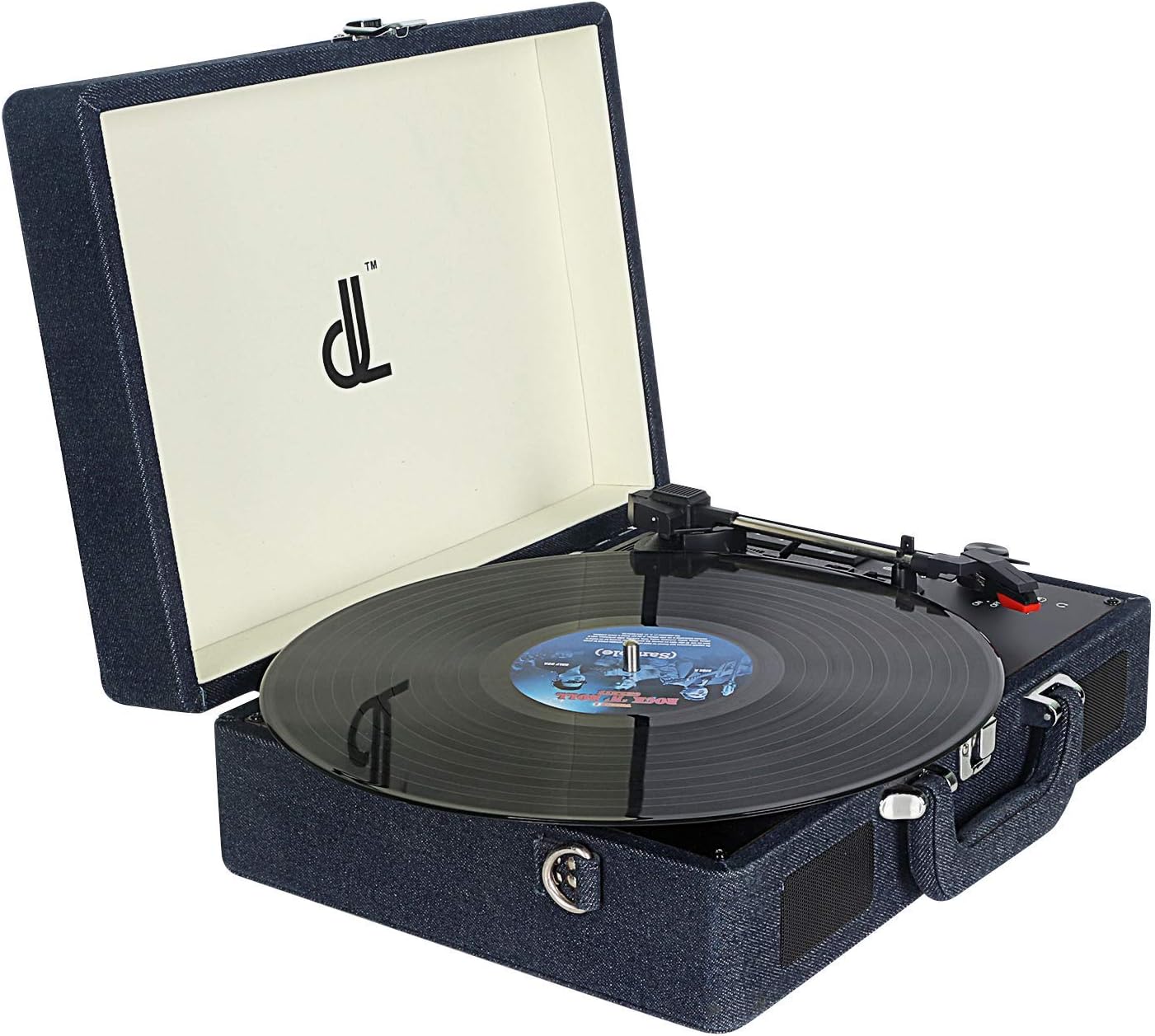 Record Player,DLITIME 3-Speed Vinyl Turntable Portable Built-in 2 Bluetooth Speakers,with Aux In/Headphone Jack/RCA/USB/SD Card