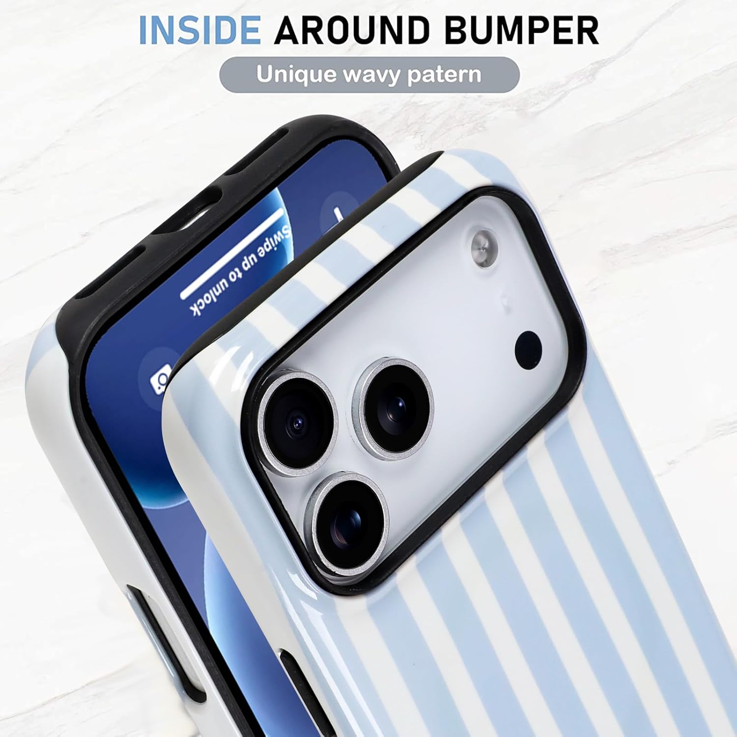 KANGHAR Compatible with iPhone 17 Pro Max Case 2025, Aesthetic Stripes Cute Pattern, Support for MagSafe Shockproof Cover for Girls Women -Blue