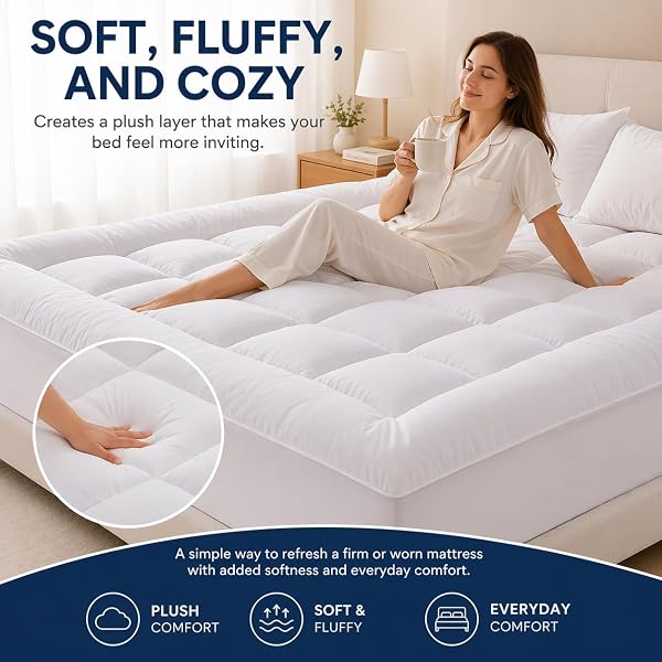 West Month Mattress Topper, Premium Quilted 1000gsm West Month Mattress Topper, Luxury Extra Thick Mattress Pad, Breathable & Fluffy Soft, Deep Pocket Fits 8-21 Inch (White,King) - 5