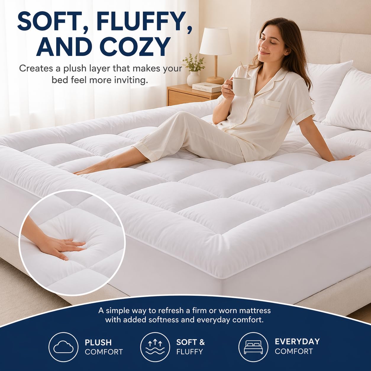 West Month Mattress Topper, Premium Quilted 1000gsm West Month Mattress Topper, Luxury Extra Thick Mattress Pad, Breathable & Fluffy Soft, Deep Pocket Fits 8-21 Inch (White,King) — view 5