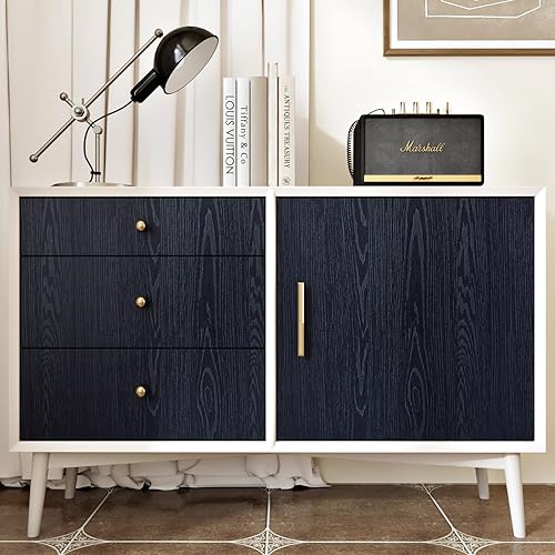 Miniatura 8 de WESTICK Papel de contacto de madera de 394 x 15.75 pulgadas, encimeras de despegar y pegar, papel tapiz de madera azul marino texturizado, papel