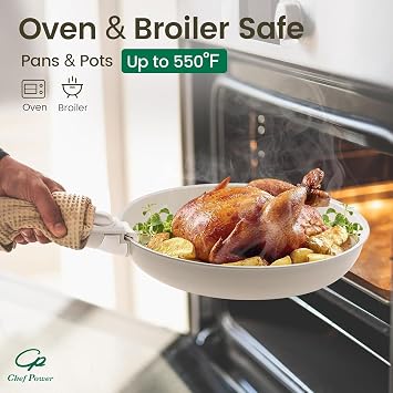 Chef Power 19-Piece Pots and Pans Set Non Stick, Induction Hob Pan Set with Detachable Handles, Ti-Ceramic Nonstick Stackable Cookware Kitchen Set, Dishwasher/Oven Safe, PFAS PFOA & PTFE Free, White