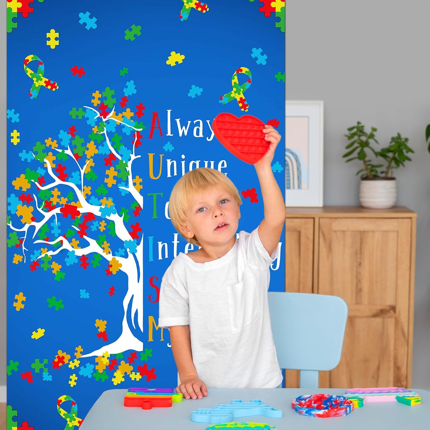 Avezano Autism Awareness Door Cover Awareness Tree Puzzle Piece Photo Door Banner April Autism Awareness Party Decorations
