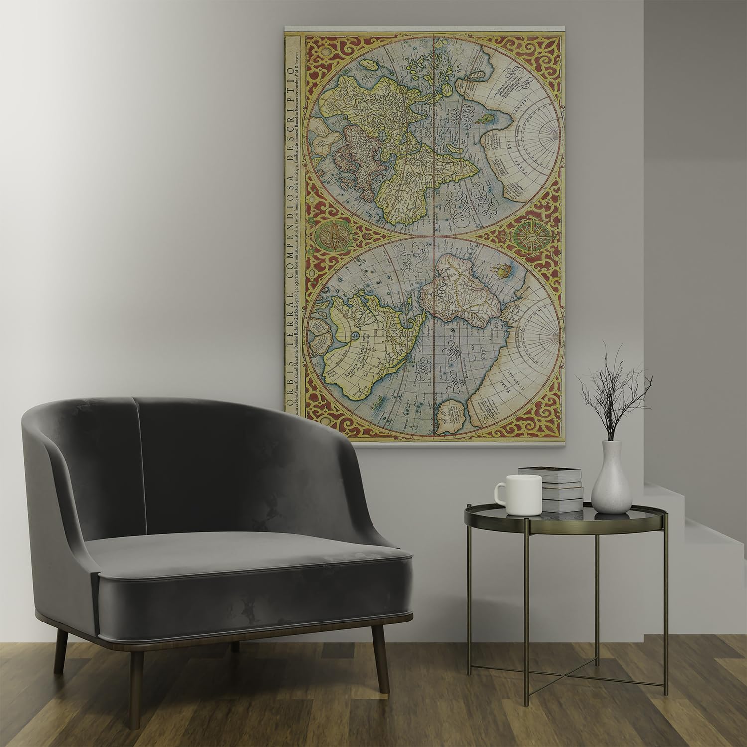 Artaza Leinwand Bilder Weltkarte Antik - 80x120 cm - Wanddeko Wohnzimmer - Wandbilder Vintage Landkarte - Deko Büro