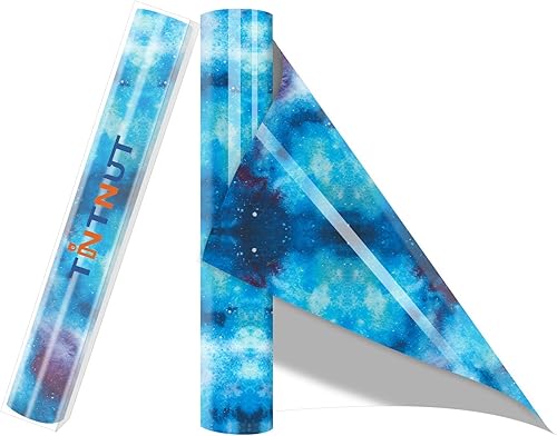 Tintnut Rollo de vinilo de transferencia de calor de galaxia que brilla en la oscuridad, 12 pulgadas x 5 pies, color azul cielo, cielo estrellado,