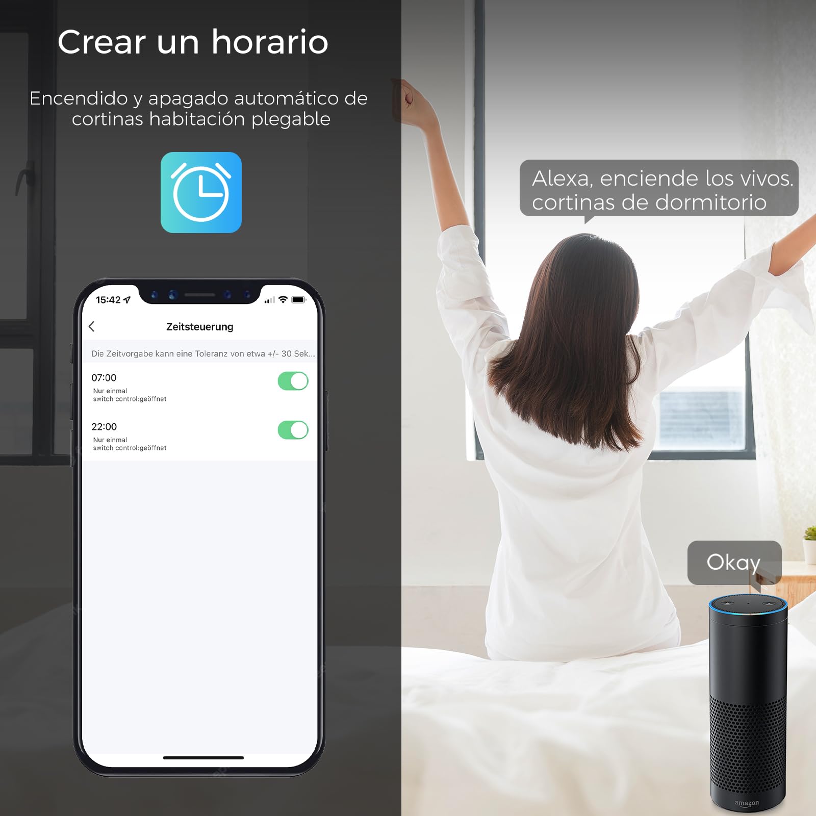Interruptor Persiana Electrica,86 * 86mm Interruptor WIFI Persianas (Necesita Cable Neutro) Control de APP y Voz, Compatible con Alexa y Google Home 2 Pieza